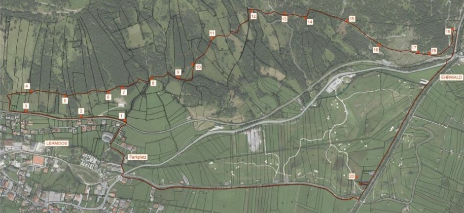 Die gesamte Strecke des Hindernisparcours zwischen Ehrwald und Lermoos