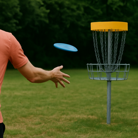 Throwing disc into basket