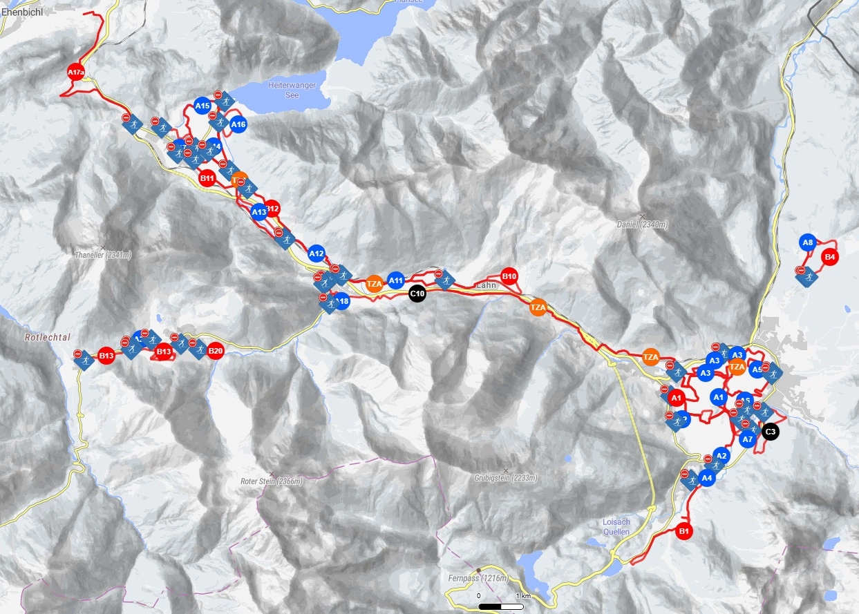 Interactive map with all cross-country routes in the Tiroler Zugspitz Arena
