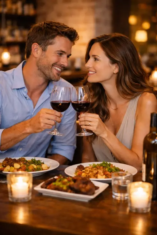 Man and woman having dinner in a restaurant in Berwang